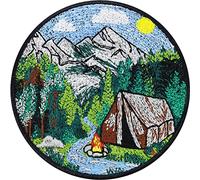 Toppa ricamata ferro o cucitura: CAMPING - Patch Alpi | Adesivo montagna resistente | Applicazione per amanti della natura | Patch termoadesivo campeggio | 80x80mm.