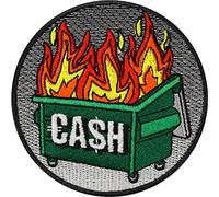 Toppa ricamata ferro o cucitura CASH | patch Money da annodare/stirare | adesivo denaro bruciato nel cestino | applique crisi finanziaria per tutti i tessuti | dimensioni: 80x80mm