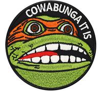 Toppa ricamata ferro o cucitura "Cowabunga it is" tartarughe ninja | patch da annodare/stirare tartaruga | premium applique per toppe jeans e tutti i tessuti | dimensioni: 80x80mm