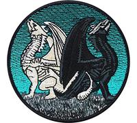 Toppa ricamata ferro o cucitura: DRAGO D'AMORE - Applicazione coppia di draghi da cucire | Adesivo "Madre dei draghi" Game of Thrones | Sticker Yin Yang per tessuti - 80x80mm.