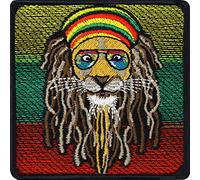 Toppa ricamata ferro o cucitura: Leone stile reggae rasta con dreadlocks - Applicazione con ricamo - Opera d'arte ricamata del leone - Toppa hippie rasta con dreadlock - 75x75mm