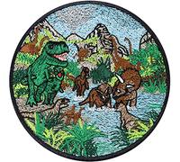 Toppa ricamata ferro o cucitura Mondo Giurassico | Parco Dinosauri | Paesaggio Patch Termoadesivo | Sticker Dinosauri | Brachiosauro Tirannosauro Rex | Regalo Bambini Zaino | 80x80mm