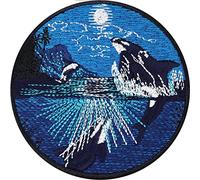 Toppa ricamata ferro o cucitura: ORCA "Salva l'oceano" | Adesivo Orca luna | Patch termoadesivo per la protezione del clima | Applicazione "Orche" luna piena | 80x80mm