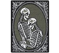 Toppa ricamata ferro o cucitura: Scheletro Biker, Patch teschio Premium, Halloween cucito, Ritratto dei morti innamorati, Patch rockabilly, Applique con teschi che si baciano - 58x80mm.