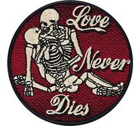 Toppa ricamata ferro o cucitura: Teschio AMORE CHE NON MUORE, Patch Premium, Scheletro Applicazione, Applique teschi che si baciano, Halloween cucito, Ritratto - 80x80mm.