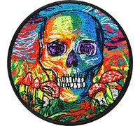 Toppa ricamata ferro o cucitura teschio "Psychedelic Mushroom Paradise" | patch da annodare/stirare teschio | opera d'arte ricamata | adesivo fungo per tessuti | 75x75mm