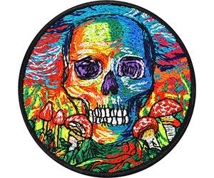 Toppa ricamata ferro o cucitura teschio "Psychedelic Mushroom Paradise" | patch da annodare/stirare teschio | opera d'arte ricamata | adesivo fungo per tessuti | 75x75mm