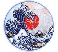 Toppa ricamata ferro o cucitura: Tsunami Cambiamenti climatici | Onda di Kanagawa | Preserve & Protect | Patch termoadesivo | 80x80mm
