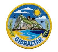 Toppa ricamata Gibilterra - 7,6 cm rotonda termoadesiva da cucire souvenir da viaggio - emblema design Rock of Gibraltar & Castle