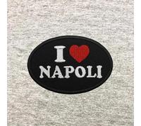 Toppa ricamata Italia - I Love Napoli (ovale - bianco)