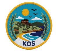 Toppa ricamata Kos, 7,6 cm, da applicare con ferro da stiro, da cucire, souvenir da viaggio, isola greca, Grecia, Europa, vacanze, emblema regalo