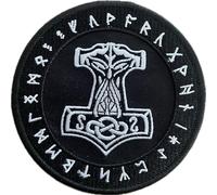 Toppa ricamata Mjölnir con martello di Thor nel cerchio runico nero, da cucire | Martello vichingo Thor, Dio Donner, Donar, Rune, regalo per fan Vikings