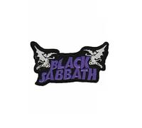 Toppa ricamata termoadesiva con scritta "Black Sabbath Never Say Die"