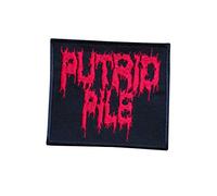 Toppa ricamata termoadesiva con scritta "Putrid Pile Death Thrash Doom", accessorio souvenir