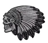 Toppa Ricamata Termoadesiva XL Skull Indian Biker 29x25cm - Patch Grande per Gilet Moto Giubbotto Pelle o Jeans - Ricamo Premium ad Alta Definizione Stile Motorcycle Club Custom Old School Uomo