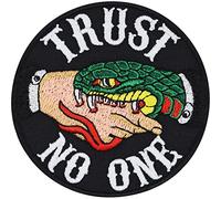 Toppa ricamata "Trust no one" | Serpente Patch ricamato | Serpente falso morde la mano | Applique annodare/ferro su abbigliamento | Non fidarti di nessuno | 80x80mm