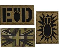 Toppa riflettente bandiera del Regno Unito/EOD esplosiva ordigni smaltimento bombe squadra militare patch tattiche morale ricamato badge gancio e anello patch 8 x 5 cm confezione da 3 (b)