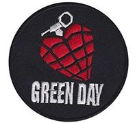 Toppa rotonda ricamata termoadesiva con scritta "Green Day", da applicare con ferro da stiro