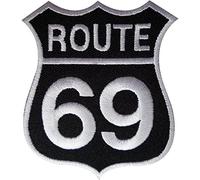 Toppa Route 69 da cucire/termoadesiva con logo ricamato, segnale stradale per motociclisti, bandiera USA