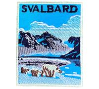 Toppa Svalbard Norvegia (8,9 cm) termoadesiva o da cucire, isola di Spitsbergen, souvenir da viaggio, emblema dell'orso polare, toppe regalo