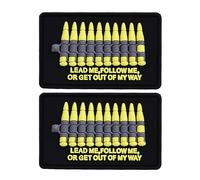 Toppa tattica Morale in PVC, motivo proiettile militare, citazione Lead Me Follow Me, 8 x 5 cm, nero e giallo, confezione da 2