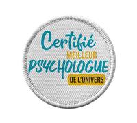 Toppa termoadesiva con abbigliamento rotondo, 7 cm, certificata miglior psicologo dell'universo, toppa da stirare per riparazione o personalizzazione, maglietta con borsa jeans stampata in Francia