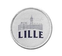 Toppa termoadesiva con abbigliamento rotondo, 7 cm, Lille Minimalist Città Francia Nord Storia, toppa da stirare per riparazione o personalizzazione, maglietta con borsa jeans stampata in Francia