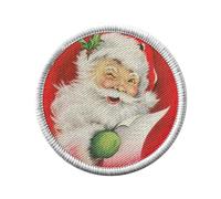 Toppa termoadesiva con abbigliamento rotondo, 7 cm, motivo: Babbo Natale e strizzacervelli vintage retrò Babbo Natale 50 S, toppa da stirare per riparazione o personalizzazione, maglietta con borsa