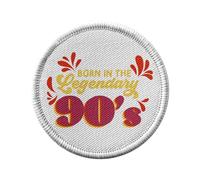 Toppa termoadesiva con abbigliamento rotondo, 7 cm, motivo: Born in the Legendary 90's Anniversary Celebration Regalo per videogiochi Inglese Papà Mamma - Patch da stirare per riparazione o