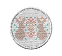 Toppa termoadesiva con abbigliamento rotondo, 7 cm, motivo: coniglio Cross Stitch, illustrazione con motivo - toppa da stirare per riparazione o personalizzazione - Borsa jeans stampata in Francia