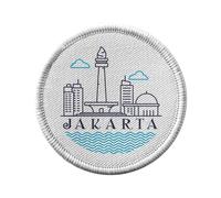 Toppa termoadesiva con abbigliamento rotondo, 7 cm, motivo Jakarta Minimalist Indonesia Viaggi Architettura - Patch da stirare per riparazione o personalizzazione - Borsa jeans stampa in Francia