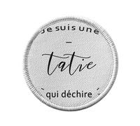 Toppa termoadesiva con abbigliamento rotondo, 7 cm, motivo: je suis une tazie qui dechire, toppa da stirare per riparazione o personalizzazione, maglietta con stampa in Francia