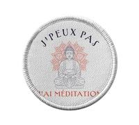 Toppa termoadesiva con abbigliamento rotondo, 7 cm, motivo: J'Peux Pas je ai Meditation Yoga Bien Esstre Buddha - Patch da stirare per riparazione o personalizzazione - Borsa jeans stampata in Francia