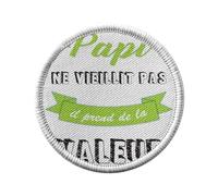 Toppa termoadesiva con abbigliamento rotondo, 7 cm, motivo Papi non invecchia, prende il valore del nonno, toppa da stirare per riparazione o personalizzazione, maglietta con borsa jeans stampata in