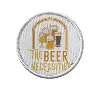 Toppa termoadesiva con abbigliamento rotondo, 7 cm, motivo: The Beer Necessities Bar e Birère Brasserie - Patch da stirare per riparazione o personalizzazione - Borsa jeans stampata in Francia