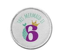 Toppa termoadesiva con abbigliamento rotondo, 7 cm, motivo: This Mermaid is 6 anni Old Birthday Party - Patch da stirare per riparazione o personalizzazione - Borsa jeans stampata in Francia