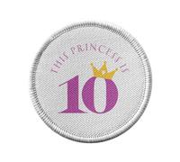 Toppa termoadesiva con abbigliamento rotondo, 7 cm, motivo: This Princess is 10 celebrazioni di compleanno, regalo fantasy magical, toppa da stirare per riparazione o personalizzazione, maglietta con
