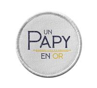 Toppa termoadesiva con abbigliamento rotondo, 7 cm, motivo: un nonno in oro, Padre Amour Famiglia, toppa da stirare per riparazione o personalizzazione, maglietta con stampa in Francia