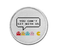Toppa termoadesiva con abbigliamento rotondo, 7 cm, motivo: You Can't Sit With Us Pixel Art Giochi video parodia retrò Gaming 1980, toppa da stirare per riparazione o personalizzazione, maglietta con