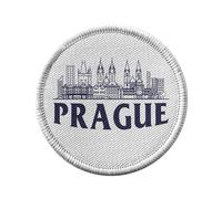 Toppa termoadesiva con abbigliamento rotondo, 7 cm, Praga Minimalist Viaggi Ceca Culture Architetture, toppa da stirare per riparazione o personalizzazione, maglietta con borsa jeans stampata in