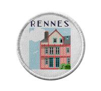 Toppa termoadesiva con abbigliamento rotondo, 7 cm, Rennes Architettura Francia Città Medioevo - Patch da stirare per riparazione o personalizzazione - Borsa jeans stampa in Francia