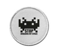 Toppa termoadesiva con rivestimento rotondo, 7 cm, con motivo "Stop Invading My Space Parodie", videogiochi retrò da gioco, arcade - Patch da stirare per riparazione o personalizzazione, maglietta con