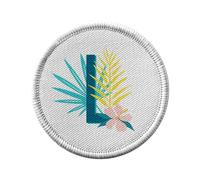Toppa termoadesiva con rivestimento rotondo, 7 cm, L Lara Lea Lola Lettera Nome Fiori Tropicali Esotici - Patch da stirare per riparazione o personalizzazione - Borsa jeans stampata in Francia