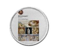 Toppa termoadesiva con rivestimento rotondo, 7 cm, Michelangelo reti sociali, pittura pittore vaticano, toppa da stirare per riparazione o personalizzazione, maglietta con borsa jeans stampata in