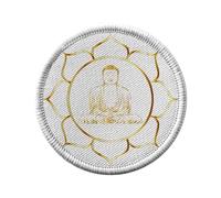 Toppa termoadesiva con rivestimento rotondo, 7 cm, motivo: Buddha Dore Lotus Meditation Bene Essere Buddhisme Mandala - Patch da stirare per riparazione o personalizzazione - Borsa jeans stampata in