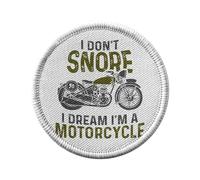 Toppa termoadesiva con rivestimento rotondo, 7 cm, motivo: I don't Snore I Dream of Motorcycle Big Bike Cafe Racer, toppa da stirare per riparazione o personalizzazione, maglietta con borsa jeans