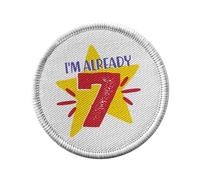 Toppa termoadesiva con rivestimento rotondo, 7 cm, motivo: I'm Already 7 Celebration Birthday Party Gift Star Theme - Patch da stirare per riparazione o personalizzazione - Borsa jeans stampata in