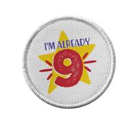 Toppa termoadesiva con rivestimento rotondo, 7 cm, motivo: I'm Already 9 Celebration Birthday Party Gift Star Theme - Patch da stirare per riparazione o personalizzazione - Borsa jeans stampata in