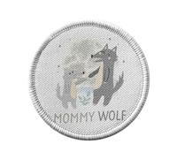 Toppa termoadesiva con rivestimento rotondo, 7 cm, motivo: Mommy Wolf and her Baby Drawing Illustration Moon - Patch da stirare per riparazione o personalizzazione, maglietta con stampa in Francia