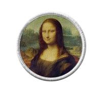 Toppa termoadesiva con rivestimento rotondo, 7 cm, motivo: Mona Lisa La Joconde De Vinci, pittura storica, toppa da stirare per riparazione o personalizzazione, maglietta con borsa jeans stampata in